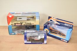 Four Corgi & Lledo Record Car and Motor Racing Diecasts, Corgi Bloodhound SSC, Mclaren Mercedes