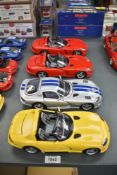 Four Burago 1:18 scale Dodge Viper Die-casts, RT10 in yellow and red x2 and GTS Coupe