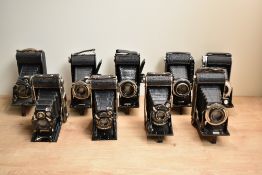 Nine Voightlander Bessa folding cameras