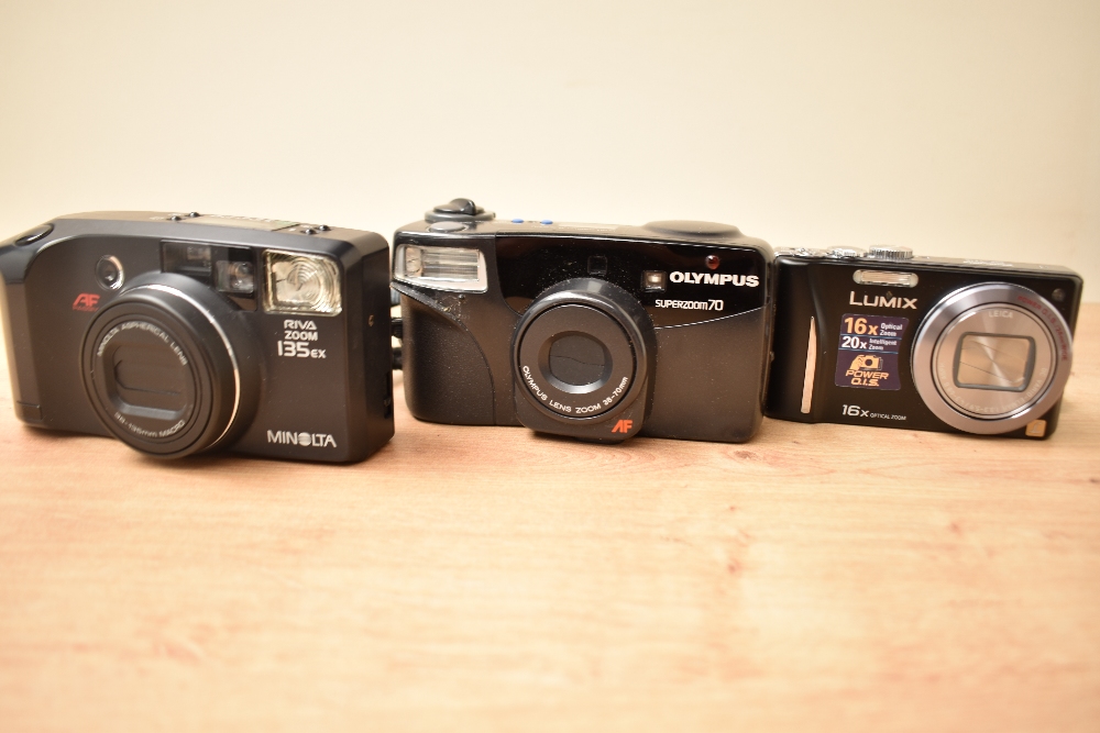 A Minolta Riva Zoom135EX AF camera, an Olympus Superzoom 70 camera, and a Lumix Power OIS camera - Image 2 of 2