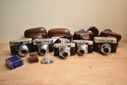 Five Voigtlander cameras. Two Vito B, a Vito BL, a Vito C and a Vito CRL
