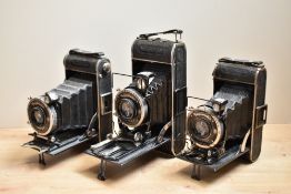 Three Voigtlander folding cameras. Two with Voigtlander Anastigmat Skopar 1:4,5 105mm and one with