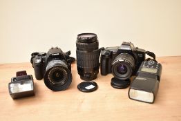 Two canon cameras. A Canon EOS 650 with Canon Zoom Lens EF 35-70mm 1:3,5-4,5, A Canon EOS 350D