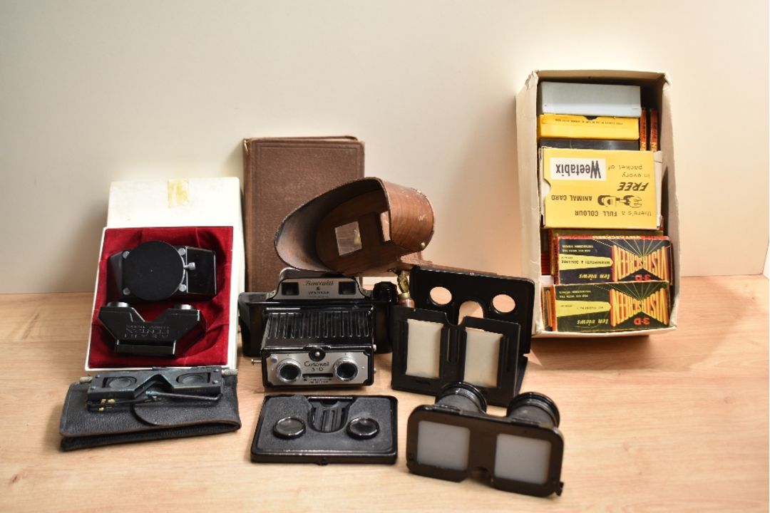 A selection of Stereo Slide viewers and various stereo slides as well as a copy of Brewsters on - Image 1 of 4