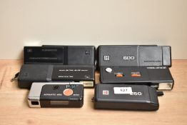 Six Pocket cameras. Kodak Ektra 12-EF, Kodak 250, Kodak Ektra 22 EF, Kodak 600, Minolta Autopak 430E
