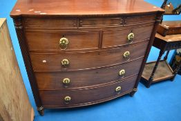 A 19th Century mahogany bow fronted Scotch style chest of two over three drawers, with large brass