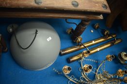 A modern Industrial stile half globe ceiling light fitting and two brass wall lights (suitable for