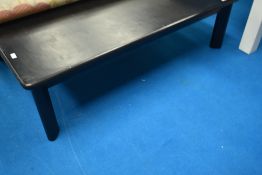 A modern shop display coffee table, black stained , 137 x 92cm