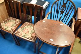 Three assorted chairs and an oak oval occasional table (59 x 44cm)
