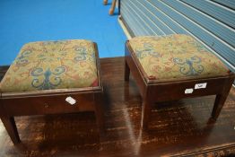 A pair of traditional 19th Century style tapestry footstools of small proportions