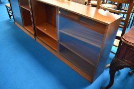 Two vintage low bookcases, labelled Glenaire, each approx H84 and D30cm, widths 107 and 137cm