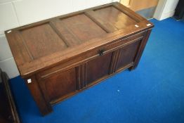 An 18th Century oak three panelled coffer, dimensions approx. 103 x 48 x 52cm