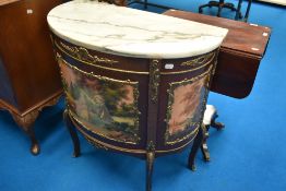 A Reproduction Continental style bow fronted cabinet/washstand with marble top (made in Spain)