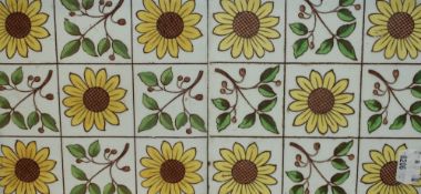 19th Century School, an attractive Arts and Crafts 18 square Sunflower tile, displayed within a