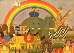 After Clifford Richards (20th Century), coloured print, 'Noah's Ark, a Polypops paper', a rare