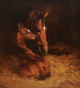 After Jacqueline Stanhope (b.1963, British), coloured print, 'Stable Talk', a mare and foal,