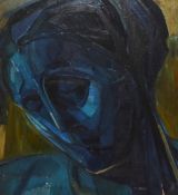 20th Century School, oil on canvas, A mid-20th Century head portrait of semi-abstract appearance,