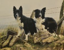 After Steven Townsend (b.1955, British), coloured print, 'Tip and Pip', A portrait of two Border