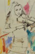 20th Century School, mixed media, A musician with violin, signed and dated '97 to the lower right,
