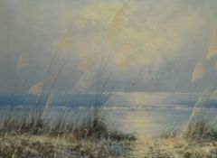 20th Century School, acrylic on canvas, An idyllic winter seascape, signed Rodin to the lower right,