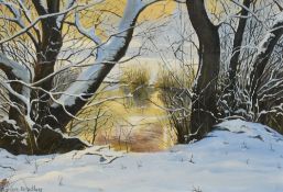 *Local Interest - Marion Bradley (b.1946, British), oil on board, A winter Lakeland landscape in low