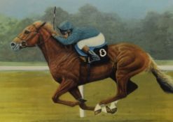 After John Brian Evanson (20th Century, British), coloured print, Racehorse and jockey, framed,