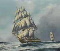 Franz van Holles (20th Century, Dutch), oil on board, A Schooner boat at sea, signed to the lower