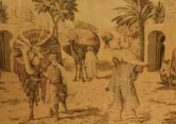 20th Century School, needlework embroidery, A Middle Eastern street scene, framed and under glass,
