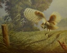 After Nigel Hemming (b.1957, British), coloured print, 'Spirits of the Elms', a barn owl in