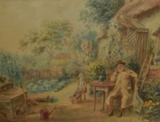 In the manner of Myles Birket Foster (1825-1899, British), watercolour, A Victorian scene