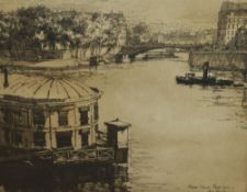 Eugene Bejot (1867-1931, French), etchings, Two illustrations of Bains Vigier & Dourarnenes Vu De