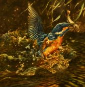Michael J. Loates (b.1947, British), watercolour, Kingfisher and trout, signed and dated 1982 to the