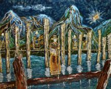 Carol Gaston (Contemporary, British, Morecambe Artist Colony), glass painting, 'Monks Bridges', a