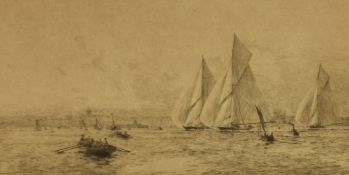 Rowland Langmaid (1897-1956, British), etching, 'The Big Class Racing Off Ryde, Isle of Wight', of