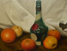 Geoffrey H. Pooley (1908-2006, British), oil on board, 'Bottle with Attendants' (1985), a still life