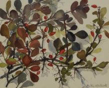 Mollie Whitworth (20th Century), watercolour, Two botanical studies - Fruiting branches and Pansies,