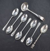 A set of six George V silver Hanoverian teaspoons of rat-tail design, marks for Sheffield 1910,