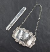 An Elizabeth II silver 'Sherry' bottle label, marks for London 1971, maker A Chick & Sons Ltd,