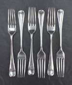 A set of six Victorian silver Hanoverian pattern dessert forks, having engraved 'I' initial to