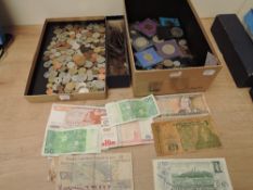 Two boxes of GB & World Coins including GB Five Pounds x3, 1986 Commonwealth Games Two Pounds in