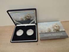 A Royal Mint 2005 Silver Proof Commemorative Two Crown Set, 200th Aninversary Nelson Trafalgar, in