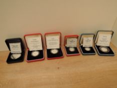 Six Silver Coins, Five Royal Mint & Westminster Mint Silver Proof Piedfort Coins, 1994 D-Day 50p,