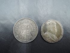 A 1889 Queen Victoria Silver Half Crown and a 9 Aug 1902 Edward VII and Alexandra Queen Consort