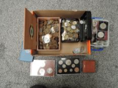 A collection of GB & World Coins, no Silver seen, comprising of a 1965 Year Set IOM 1982 World Cup