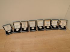 Eight Royal Mint Silver Proof One Pound Coins, 1985, 1986, 1987, 1989, 1995, 1996, 1997 & 1998,