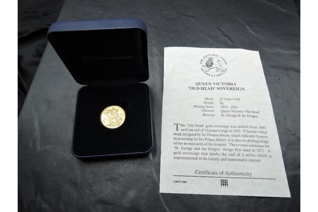 A 1897 Queen Victoria Gold Sovereign, Old Head, George & Dragon, Royal Mint, Westminster Mint Case - Image 3 of 3