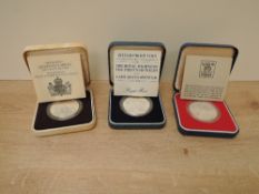 Three Royal Mint Silver Proof Crowns, 1977 Queens Jubilee, 1980 Queen Mother's 80th Birthday and