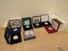 Six Royal Mint Silver Proof Crowns/Five Pounds, 1997 Dianna Memorial, 2000 Queen Mother, 2001
