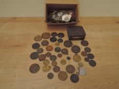 A collection of mainly GB Coins including 1858 Penny, 1872 Farthing, Two Cart wheel Twopences and