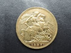 A 1897 Queen Victoria Gold Sovereign, Old Head, George & Dragon, Royal Mint, Westminster Mint Case